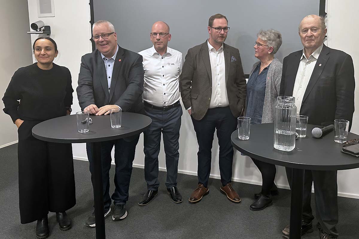 Bilde av Seher Aydar (R&oslash;dt), B&aring;rd Hoksrud (FrP), Tommy Skar (LHL), Erlend Svardal B&oslash;e (H&oslash;yre), Tove Elise Madland (Ap) og Odd Einar D&oslash;rum (Venstre).